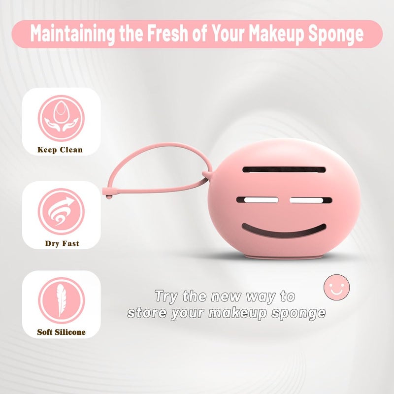 YalsFTY Silicone Makeup Sponge Holder, Triple-Sided Breathable Beauty Blender Case for Travel and Daily Use, Shatterproof Storage, Quick-Drying, and Fits Sponges - Pink - Image 2